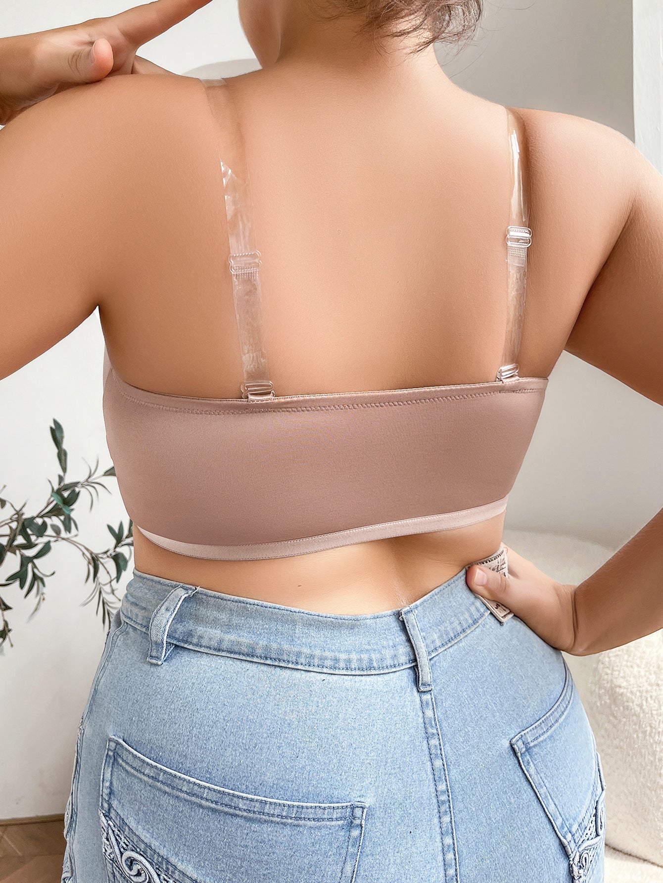 Shock-Absorbing Plus Size Sexy Semi-Sheer Mesh Wireless Push-Up Bra