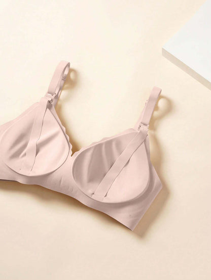 Soft Gel Seamless Wireless One-Piece Fixed Cup Nursing Bra Pink