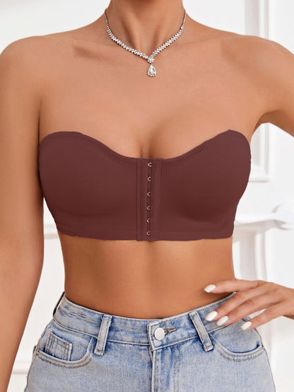 Women's Front Closure Tube Bralette Strapless No Padded Wireless Bandeau Bra VioletRed