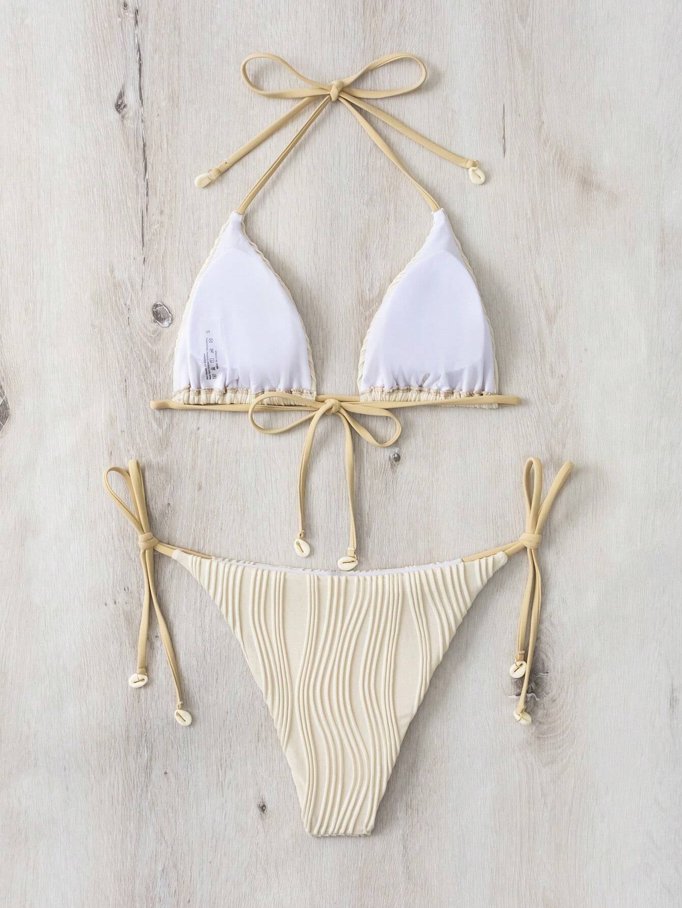Beach Ladies Backless Two Piece Sexy Bikini Set Ivory