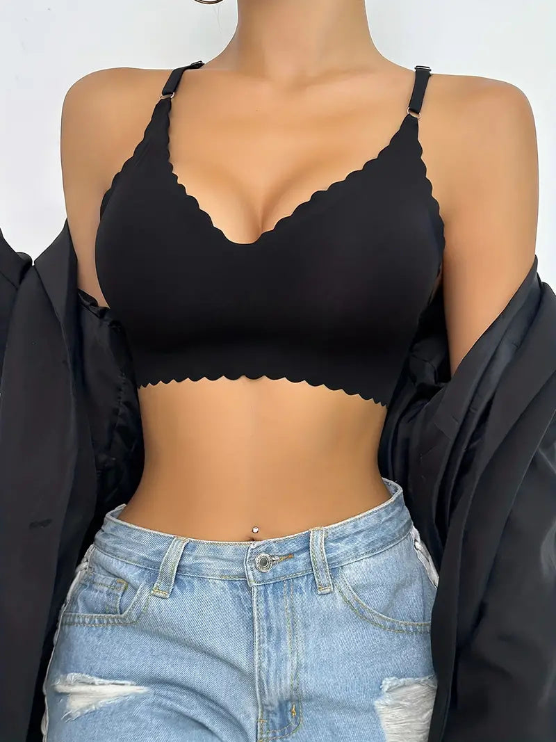 Semicircle Decorative Border Wireless Bra Black