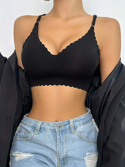 Semicircle Decorative Border Wireless Bra Black