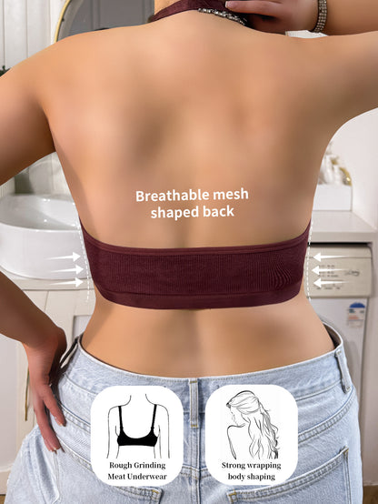 New Sexy Plus-Size Halter Lace Deep V Wireless Bra