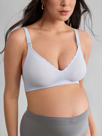 Soft Gel Seamless Wireless One-Piece Fixed Cup Nursing Bra Lightblue
