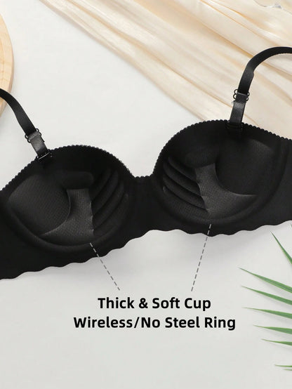 Comfortable and Breathable Adjustable Detachable Straps Solid Colour Small Bust Push-Up Bras Black