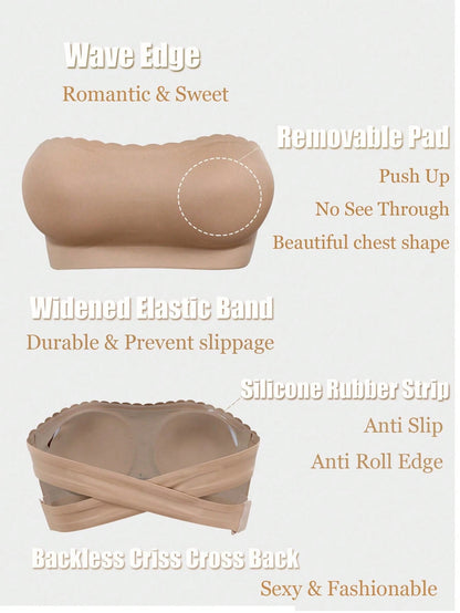 Women's Strapless Push-Up Seamless Wireless Side Closure Padded Adjustable Straps Underwear Tan