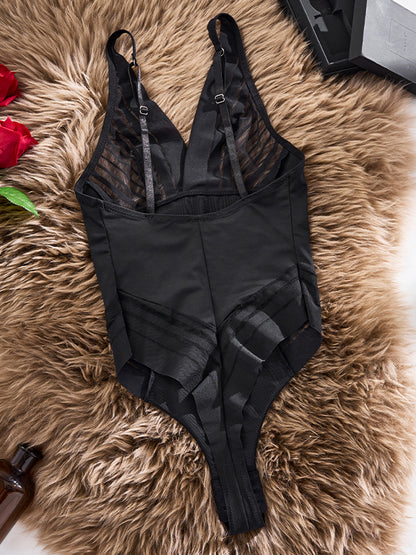 Sheer Mesh Splicing Seamless Sexy Back Shaping Bodysuit