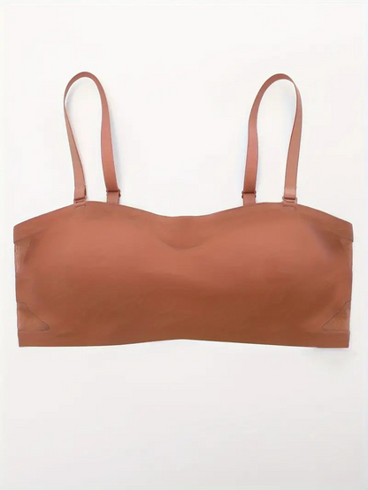 Seamless One-piece Glossy Thin Push-up Anti-Sagging Bra Brown