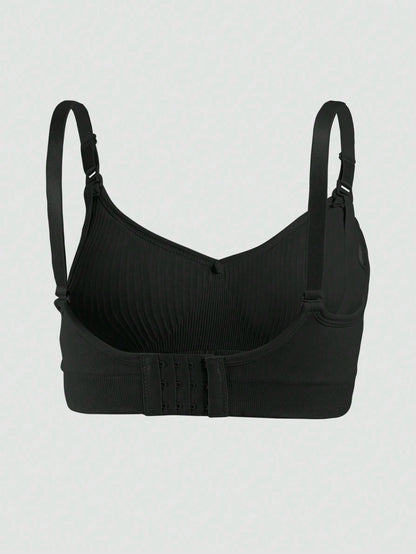 Maternity Nursing Nylon Non-Steel Ring Front Clasp Bra Black