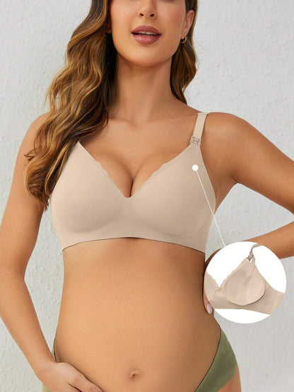 Soft Gel Seamless Wireless One-Piece Fixed Cup Nursing Bra Beige