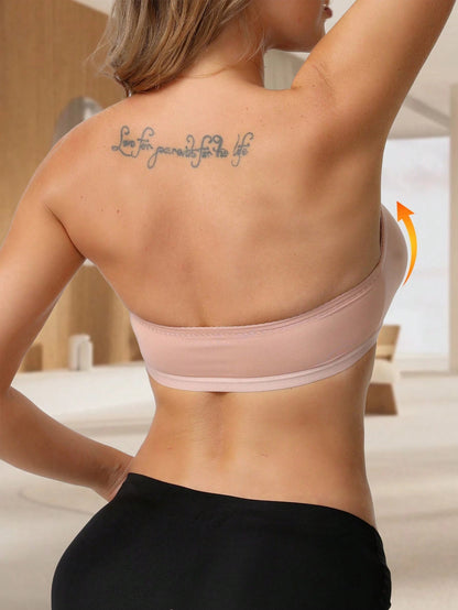 Women's Simple Front Button Multi-Ribbed Wireless Comfortable Non-Reducing Bra LightCoral