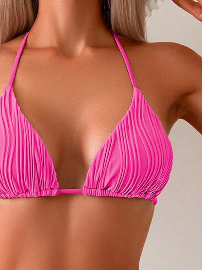 Beach Ladies Backless Two Piece Sexy Bikini Set VioletRed