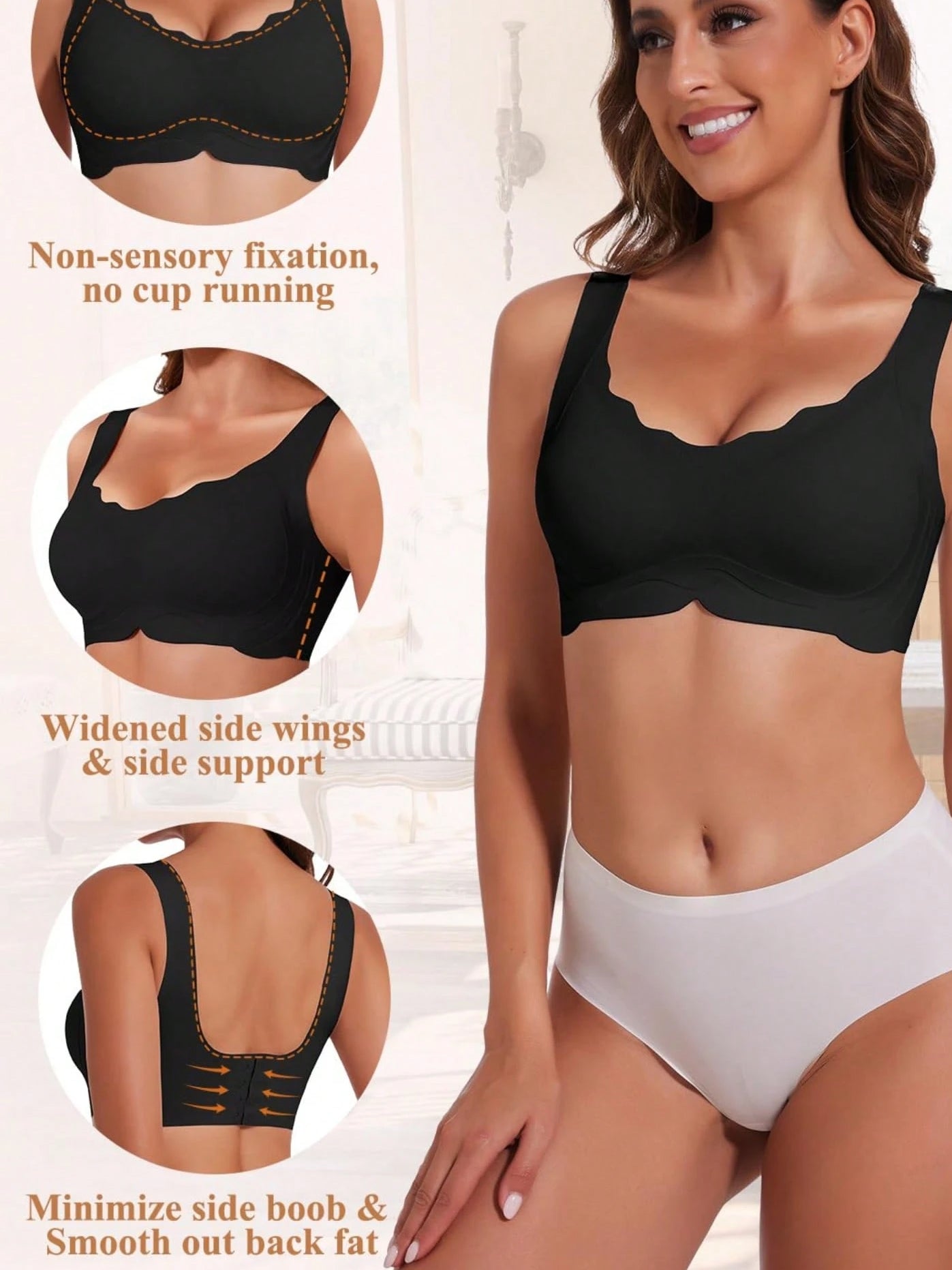 Wireless No Underwire Push Up Seamless Bralettes Full Coverage Everyday Bra Black