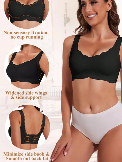 Wireless No Underwire Push Up Seamless Bralettes Full Coverage Everyday Bra Black