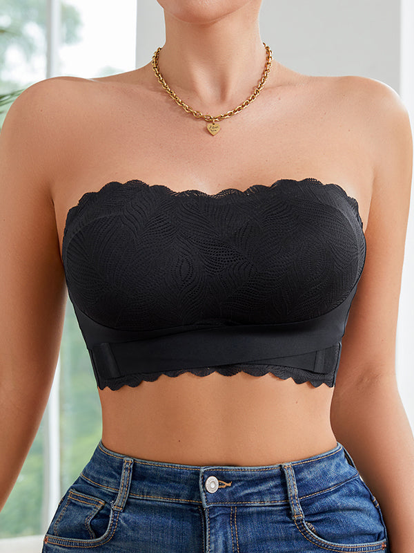 Wave-Edged Side-Opening Push-Up Non-Slip Lace Wireless Bra