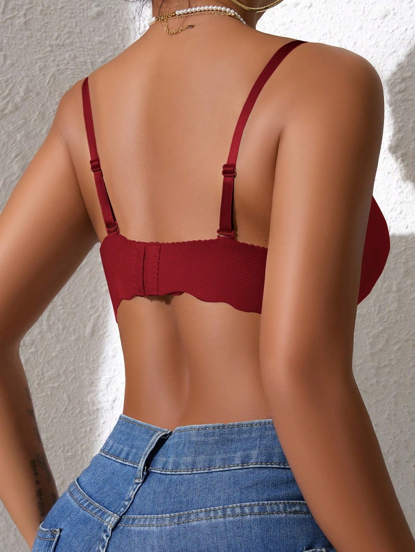 Comfortable and Breathable Adjustable Detachable Straps Solid Colour Small Bust Push-Up Bras Red
