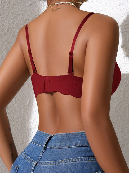 Comfortable and Breathable Adjustable Detachable Straps Solid Colour Small Bust Push-Up Bras Red