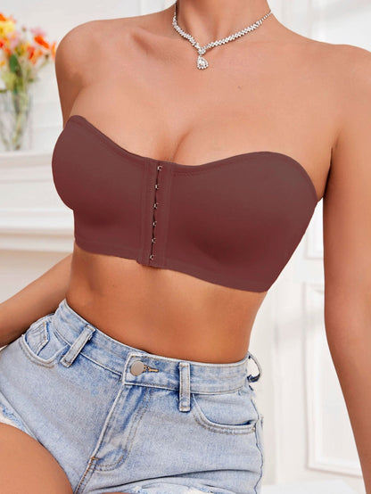 Women's Front Closure Tube Bralette Strapless No Padded Wireless Bandeau Bra VioletRed