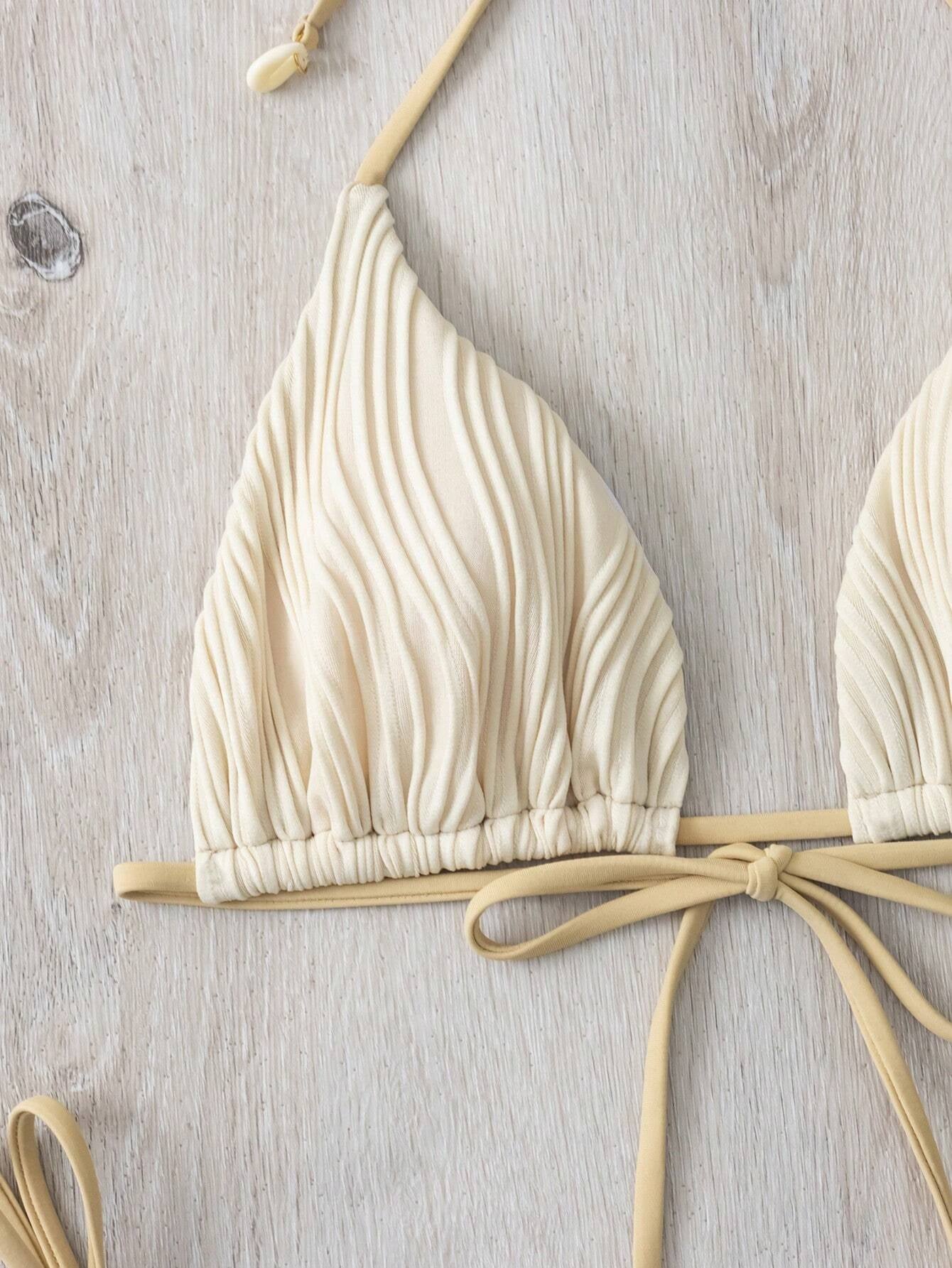 Beach Ladies Backless Two Piece Sexy Bikini Set Ivory