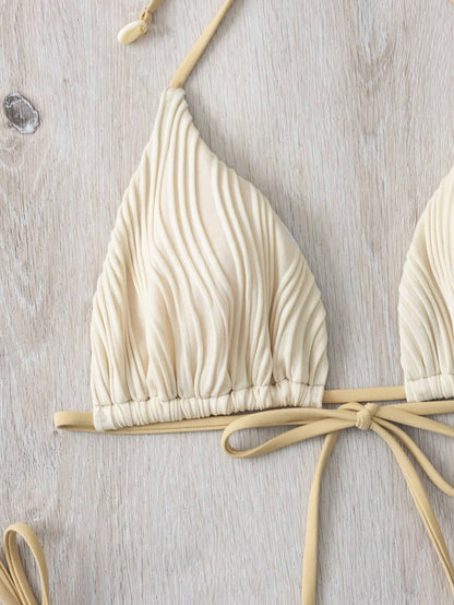 Beach Ladies Backless Two Piece Sexy Bikini Set Ivory