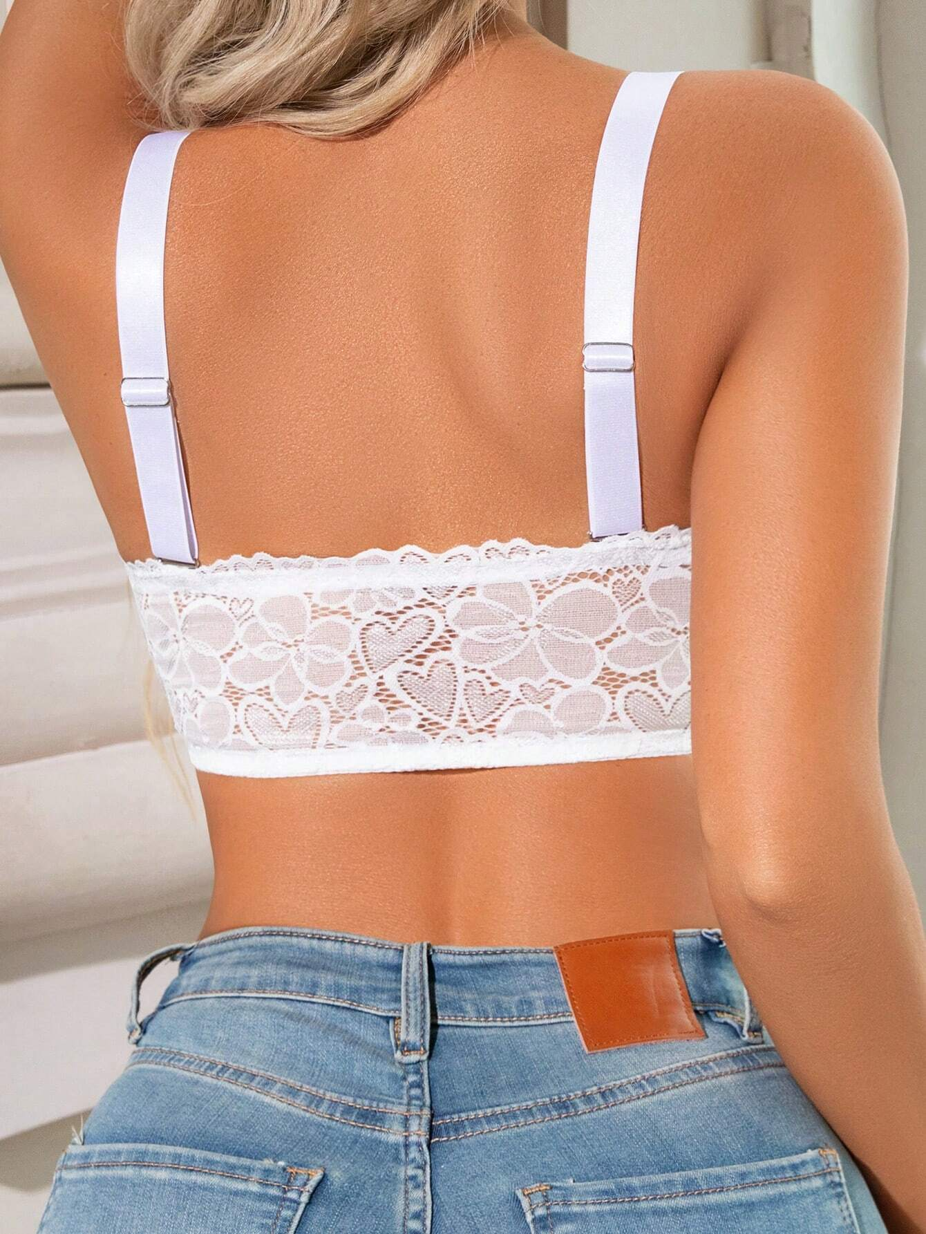 Lace Front Closure Strapless Gathered Non-slip Comfortable Breathable Beautiful Back Bra White