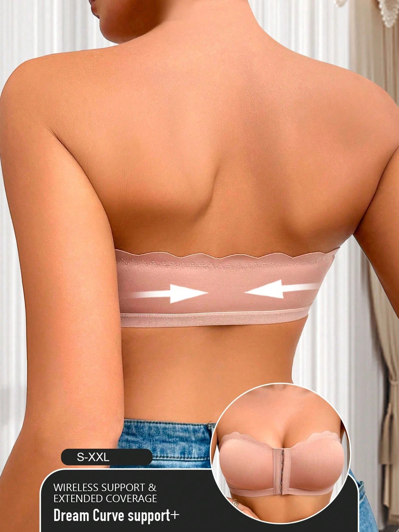 Front-Closure Breathable Supportive Bra with Wavy Trim RosyBrown