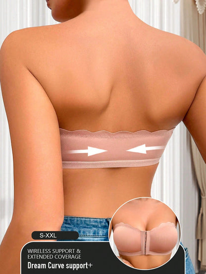 Front-Closure Breathable Supportive Bra with Wavy Trim RosyBrown