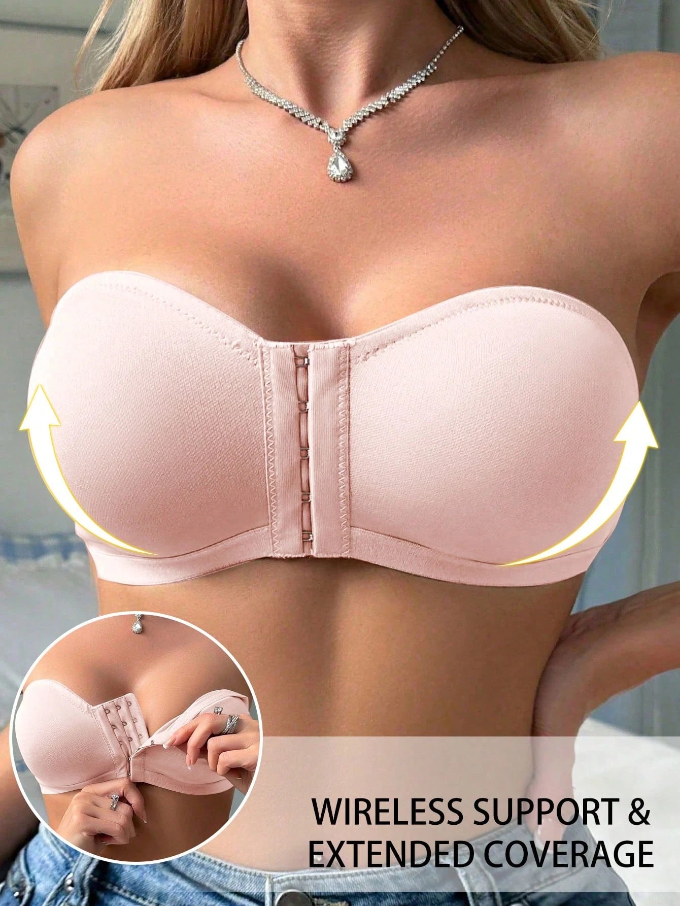 Women's Simple Front Button Multi-Ribbed Wireless Comfortable Non-Reducing Bra Pink