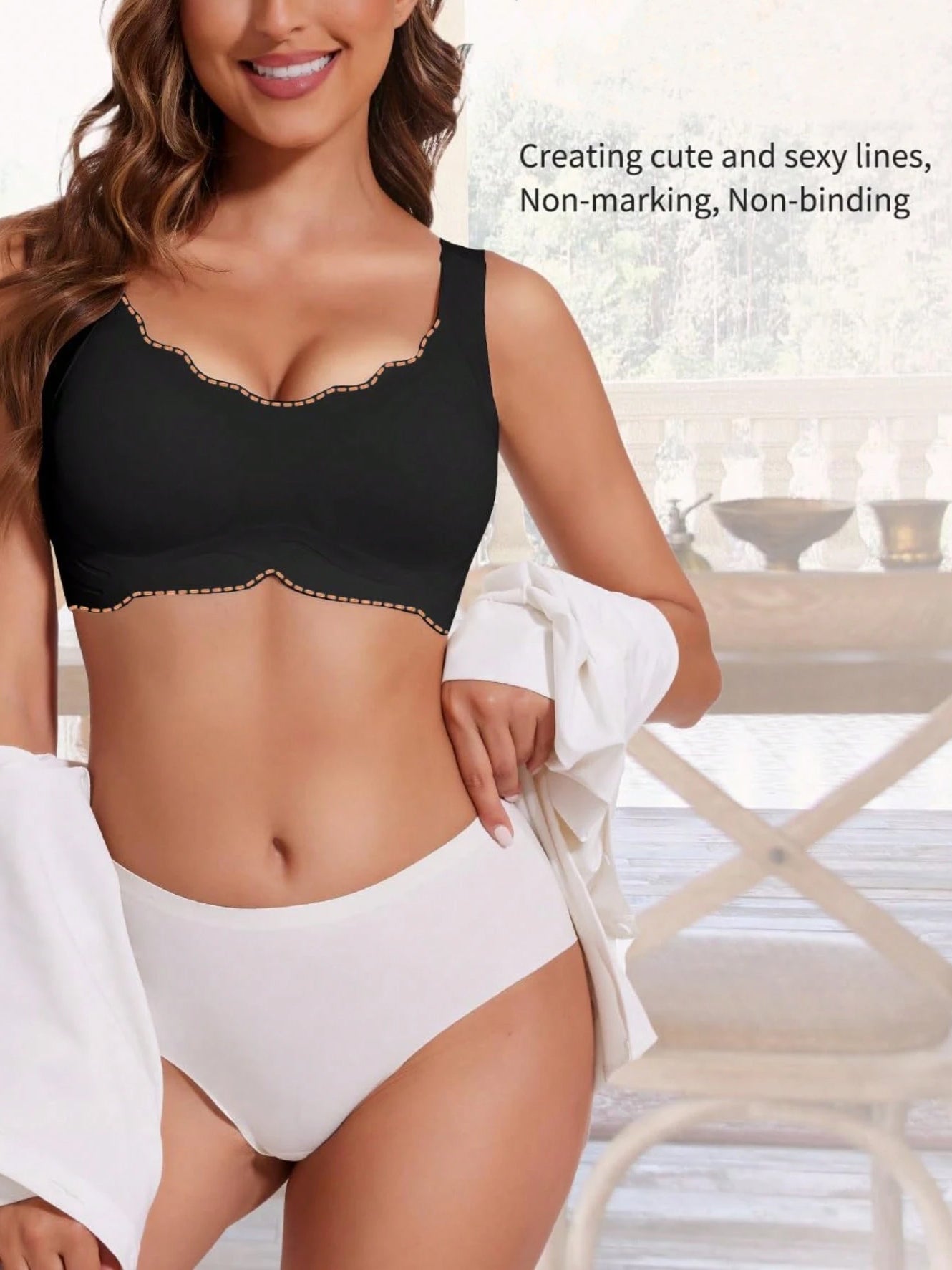 Wireless No Underwire Push Up Seamless Bralettes Full Coverage Everyday Bra Black