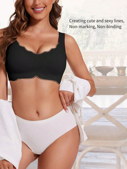 Wireless No Underwire Push Up Seamless Bralettes Full Coverage Everyday Bra Black