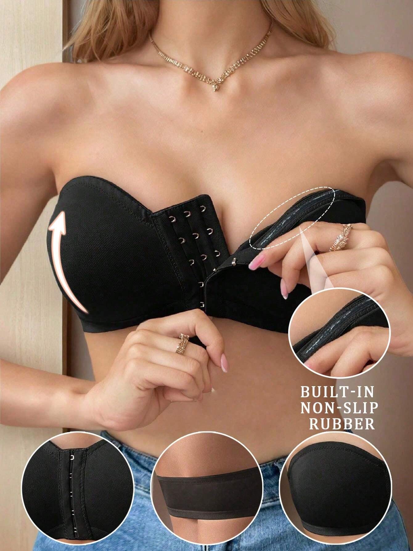 Women's Simple Front Button Multi-Ribbed Wireless Comfortable Non-Reducing Bra Black