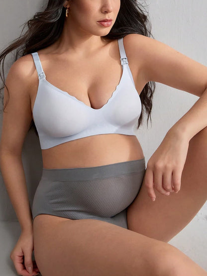 Soft Gel Seamless Wireless One-Piece Fixed Cup Nursing Bra Lightblue