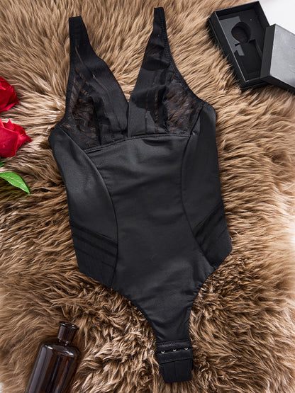 Sheer Mesh Splicing Seamless Sexy Back Shaping Bodysuit