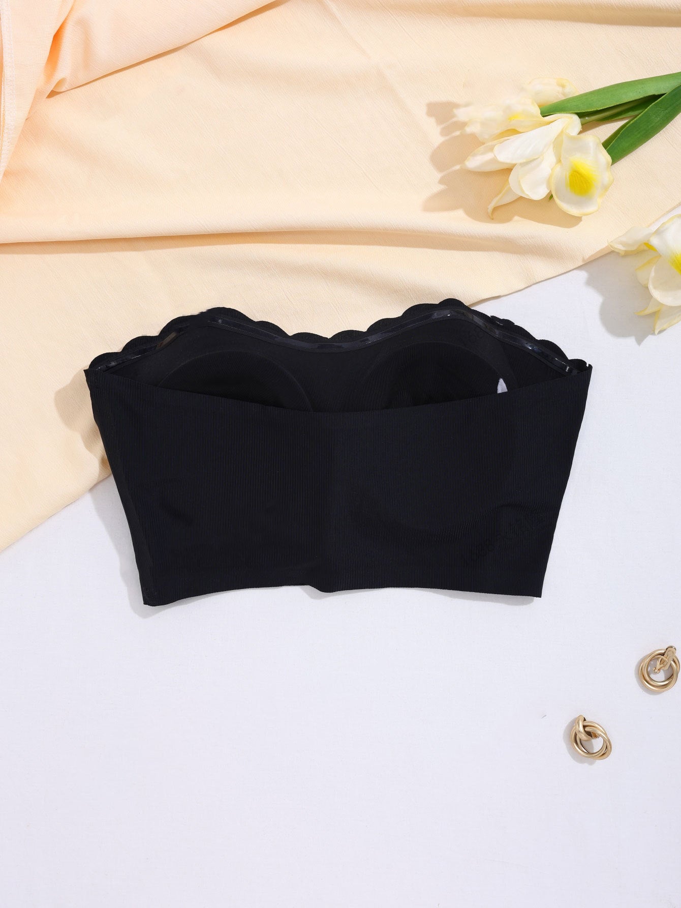 Wire-free Comfort Pleated Bandeau Bra Black