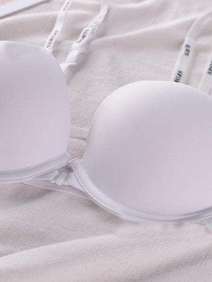 Front-Clasp Seamless Push-Up Cross-Strap Lettered Sexy Bra