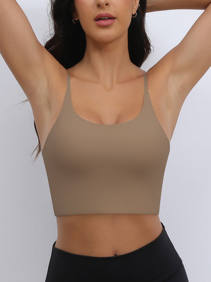 Sexy U-Back Yoga Bra with Adjustable Thin Straps for Shaping and Support Tan