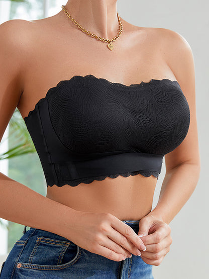 Wave-Edged Side-Opening Push-Up Non-Slip Lace Wireless Bra