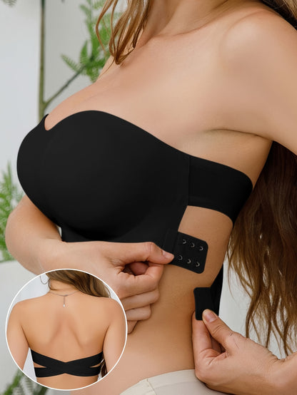 Women's Casual Seamless Simple Side Button Bandeau Bra Black