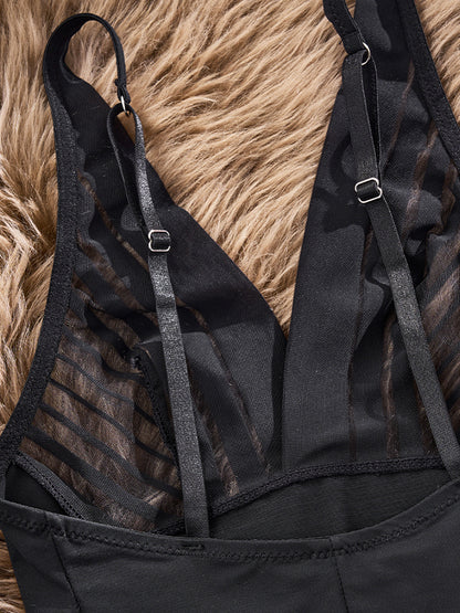 Sheer Mesh Splicing Seamless Sexy Back Shaping Bodysuit