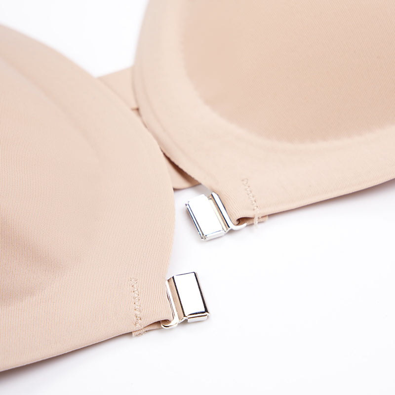 Comfortable Adjustable Straps Deep V Front Button Solid Color Wireless Bra Violet