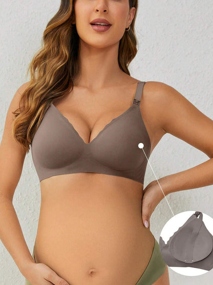 Soft Gel Seamless Wireless One-Piece Fixed Cup Nursing Bra Gray