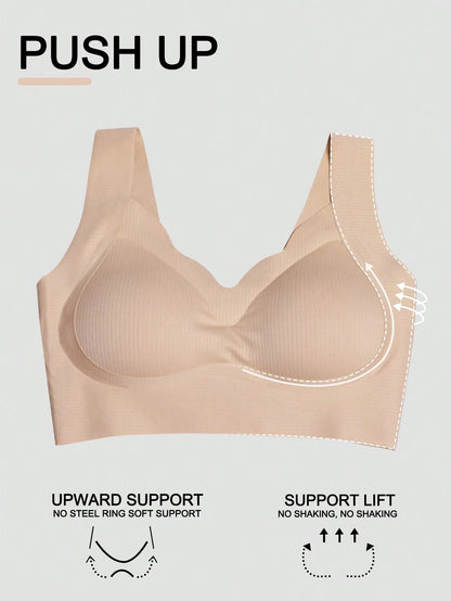 Seamless Casual Comfort Tank Style Seamless V-Neck Yoga Sports Breathable Back Bra Khaki