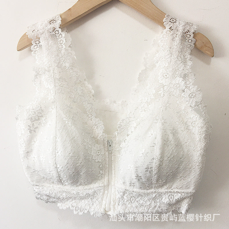 Women's Lace Front Closure Padded Everyday Short Bra，Plus Size