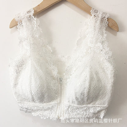 Women's Lace Front Closure Padded Everyday Short Bra，Plus Size