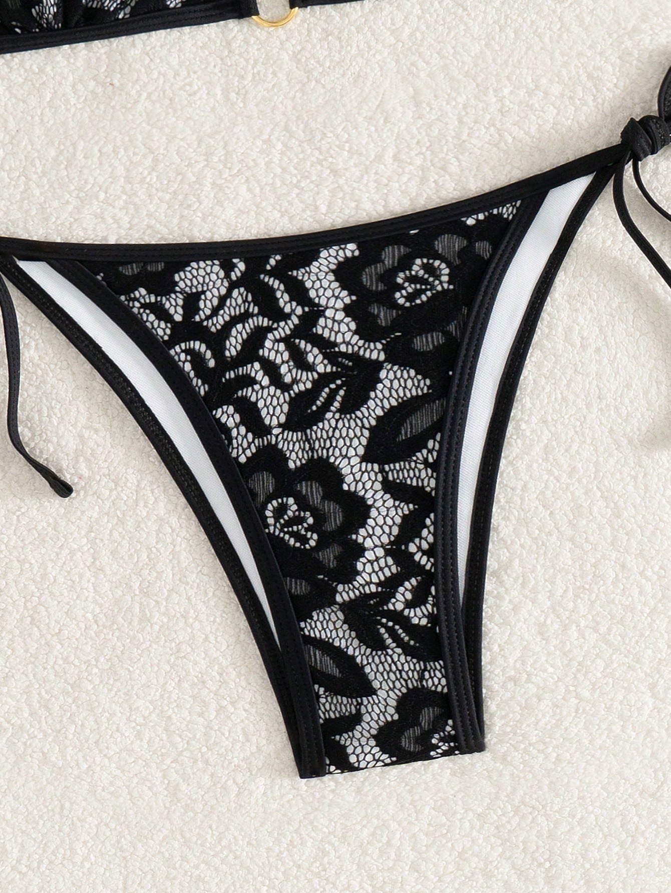 Summer Beach Sexy Backless Strappy Floral Lace Triangle Bag Bikini Set White-Large Flower