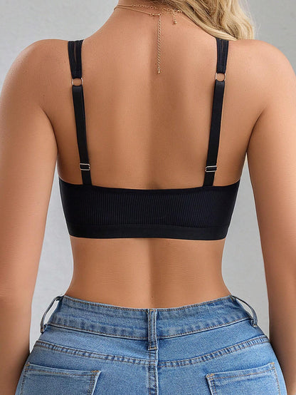 Breathable Mesh and Ribbed Front Closure Push-Up Bra