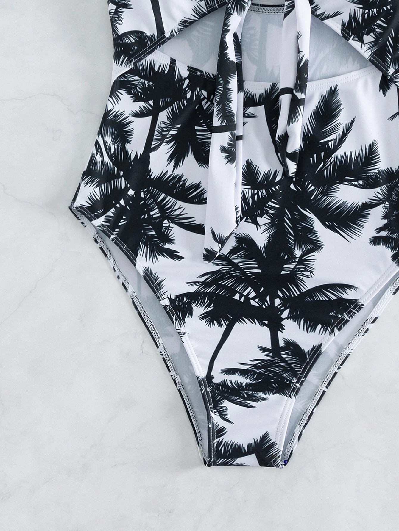 Summer Swimwear Sexy Palm Tree Print One Piece Halter Swimsuit Bikini