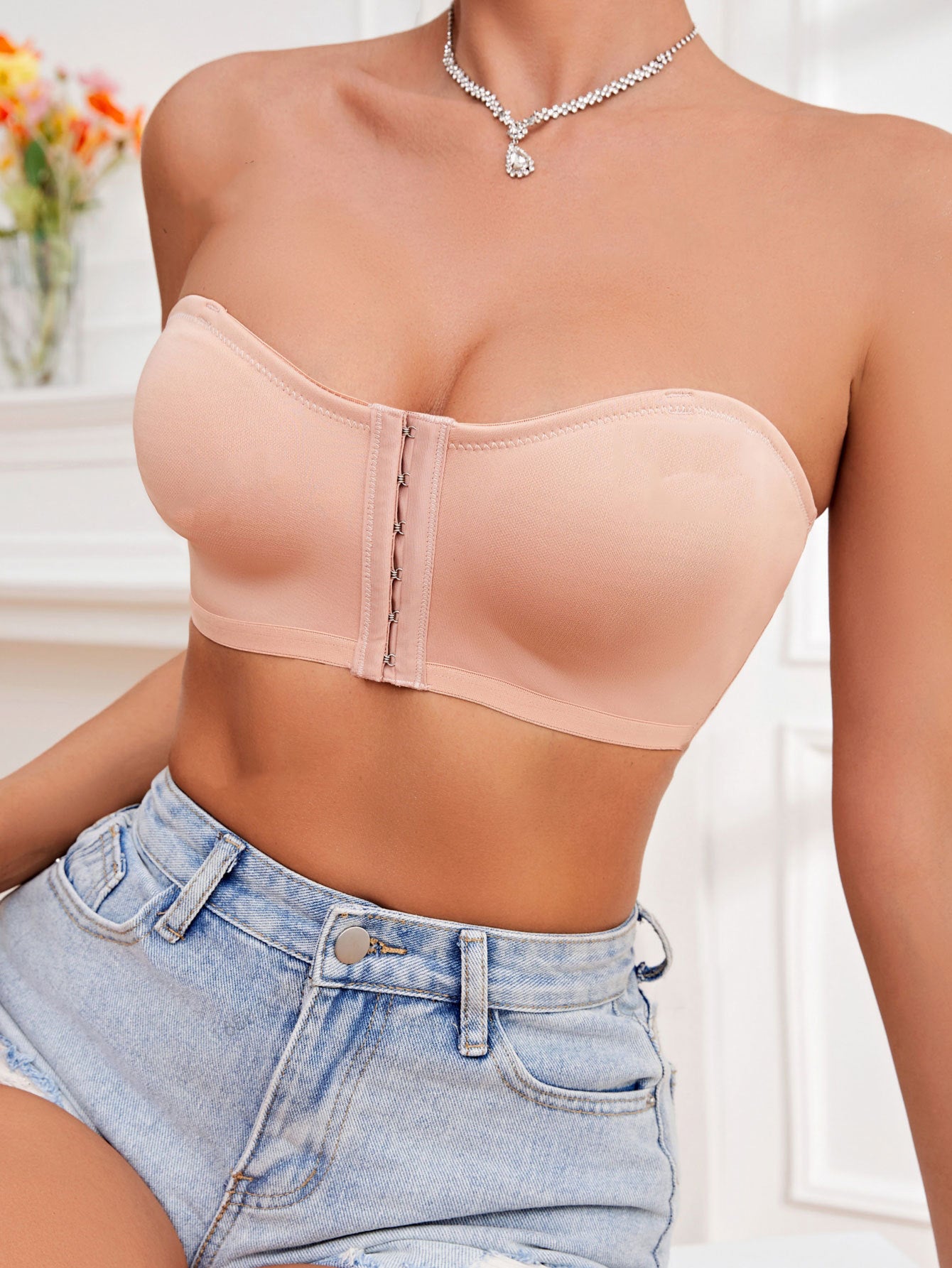 Women's Front Closure Tube Bralette Strapless No Padded Wireless Bandeau Bra RosyBrown