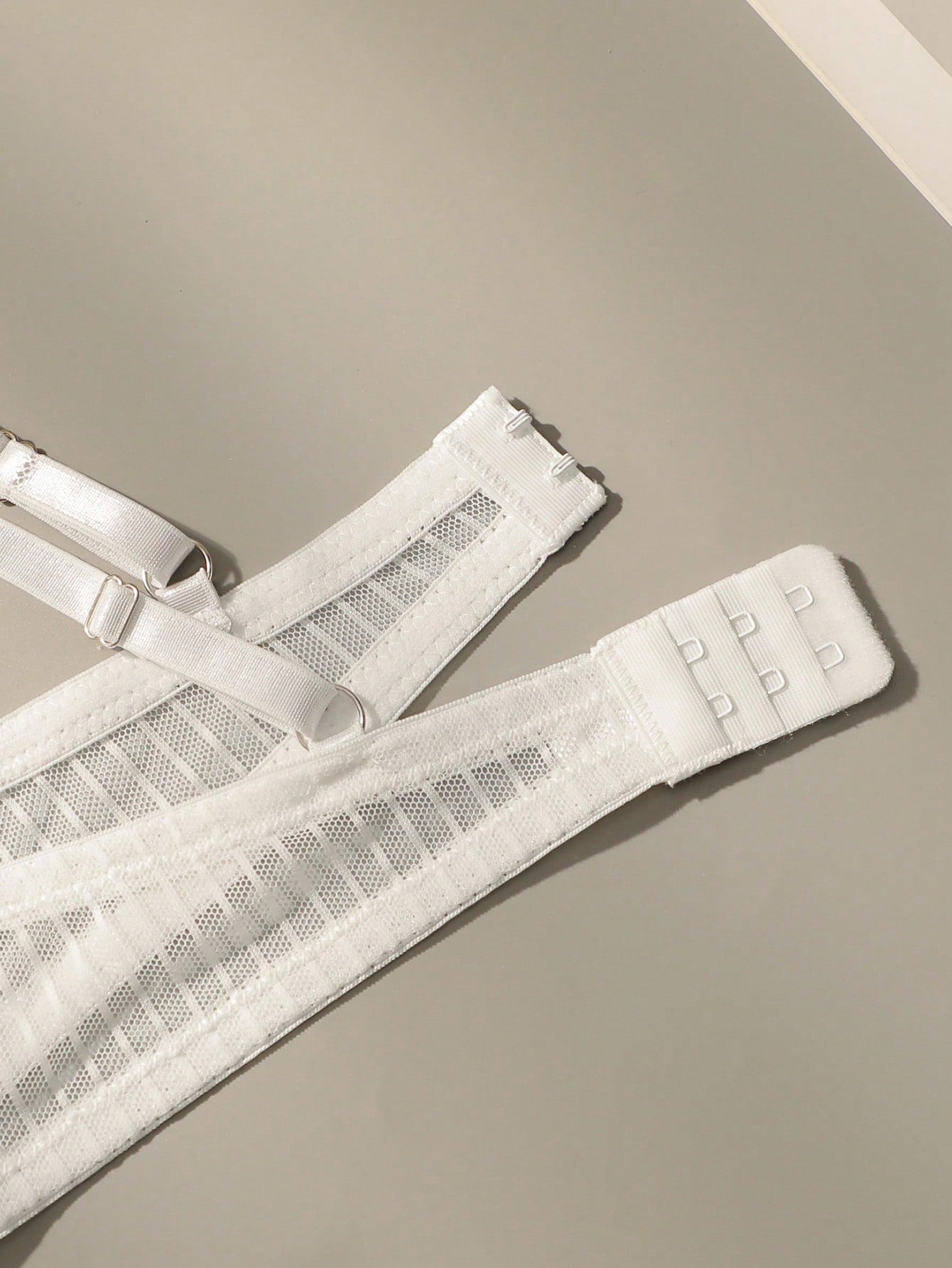 Mesh Stripe Double Layer Sexy Bra Set with Steel Ring White