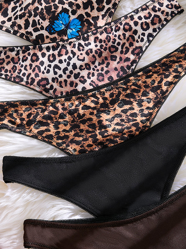 Breathable Satin-Like Leopard Print T-Back Thong underwear